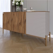 Комод закритий у вітальню на золотих металевих ніжках LION Грей 154x38x76,5 см Дуб Ліворно/Кашемір (LION-041870)