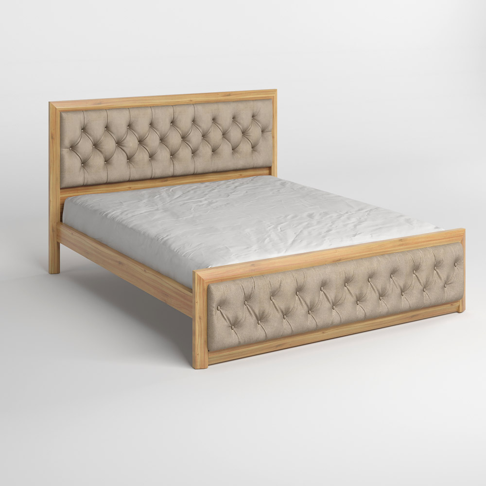 Односпальная деревянная кровать Mebigrand Барселона Б3 Орех светлый/Аляска 23 (Бежевый) 90х190 см (MBG-12638)