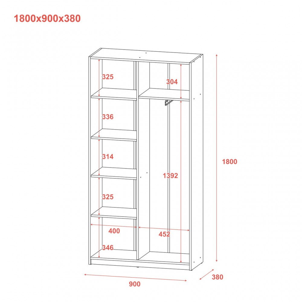 Распашный шкаф Doros Студент Графит/Белый 90х38х180 DRS-011623 (44900273)