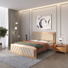 Односпальне дерев'яне ліжко Mebigrand Барселона Б2 Вільха/Аляска 23 (Бежевий) 90х200 см (MBG-12399)
