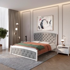 Полуторная деревянная кровать Mebigrand Мехико Белый (RAL9003)/Аляска 93 (Серый) 120х190 см (MBG-12253)