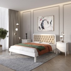 Полуторная деревянная кровать Mebigrand Токио Белый (RAL9003)/Аляска 23 (Бежевый) 120х190 см (MBG-4632)