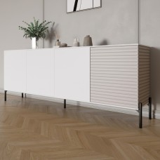 Комод в гостиную на черных металлических ножках LION Грей 204x38x76,5 см Нимфея Альба (белый)/Кашемир (LION-042632)