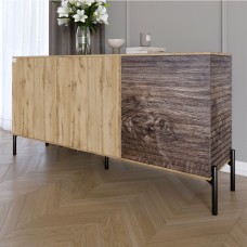 Комод закритий у вітальню на чорних металевих ніжках LION Грей 154x38x76,5 см Дуб Аппалачі/Дерево (LION-041778)