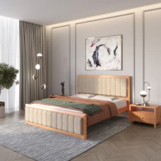 Двоспальне дерев'яне ліжко Mebigrand Барселона Б1 Яблуня/Аляска 23 (Бежевий) 140х190 см (MBG-11548)