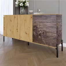 Комод закритий у вітальню на чорних металевих ніжках LION Грей 154x38x76,5 см Дуб Артизан/Дерево (LION-041779)