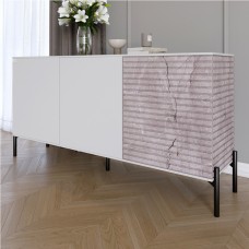 Комод закритий у вітальню на чорних металевих ніжках LION Грей 154x38x76,5 см Німфея Альба (білий)/Камінь (LION-041799)