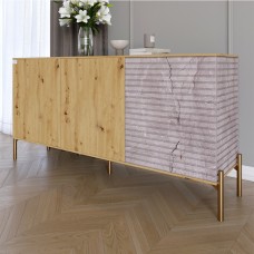 Комод закритий у вітальню на золотих металевих ніжках LION Грей 154x38x76,5 см Дуб Артизан/Камінь (LION-041854)