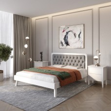 Полуторная деревянная кровать Mebigrand Токио Белый (RAL9003)/Аляска 93 (Серый) 120х200 см (MBG-4635)