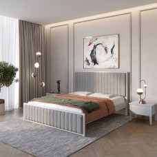 Двоспальне дерев'яне ліжко Mebigrand Відень Світло-сірий (RAL7040)/Аляска 93 (Сірий) 140х190 см (MBG-10831)