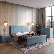 Двоспальне дерев'яне ліжко Mebigrand Вірджинія Сіро-синій (S7010R90B)/Горіх світлий 140х190 см (MBG-3258)
