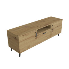 Тумба Лестер на конусних ніжках Ferrum-decor 48x139x38 Чорний метал ДСП Дуб Артизан 16 мм (FRD-106808)