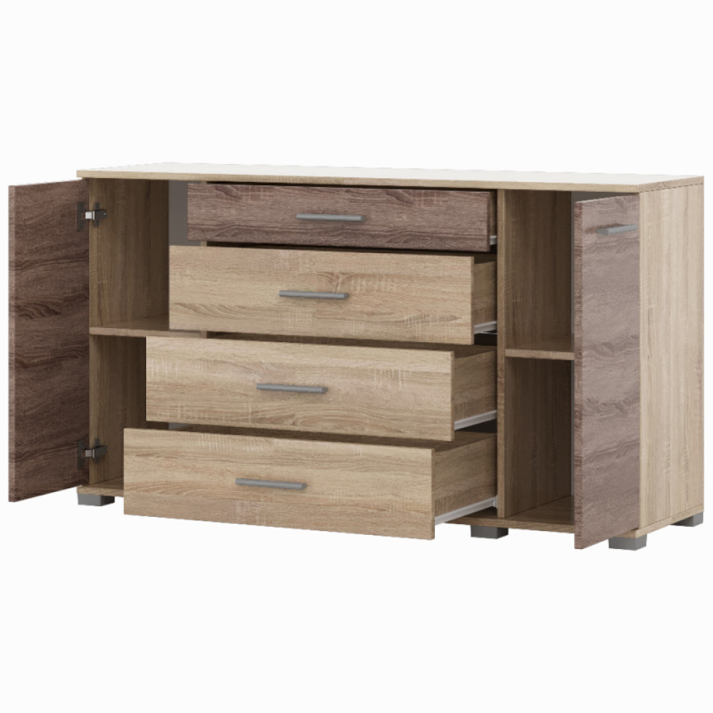 Комод для гостиной Эверест Бриз К-6 130х38х72.5 сонома + трюфель (телескопы) (DTM-2477)