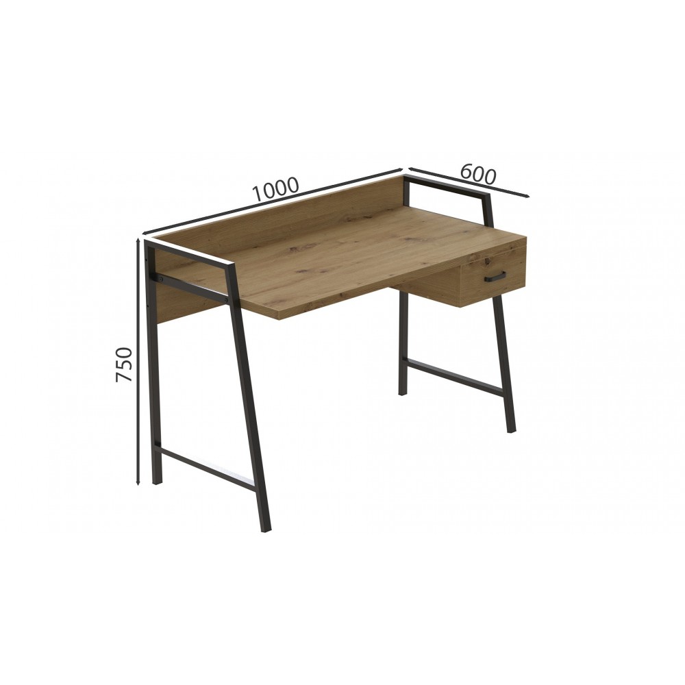 Письменный стол Ferrum-decor Комфорт 750x1000x600 Черный металл ДСП Дуб Артизан 32 мм (FRD-103427)