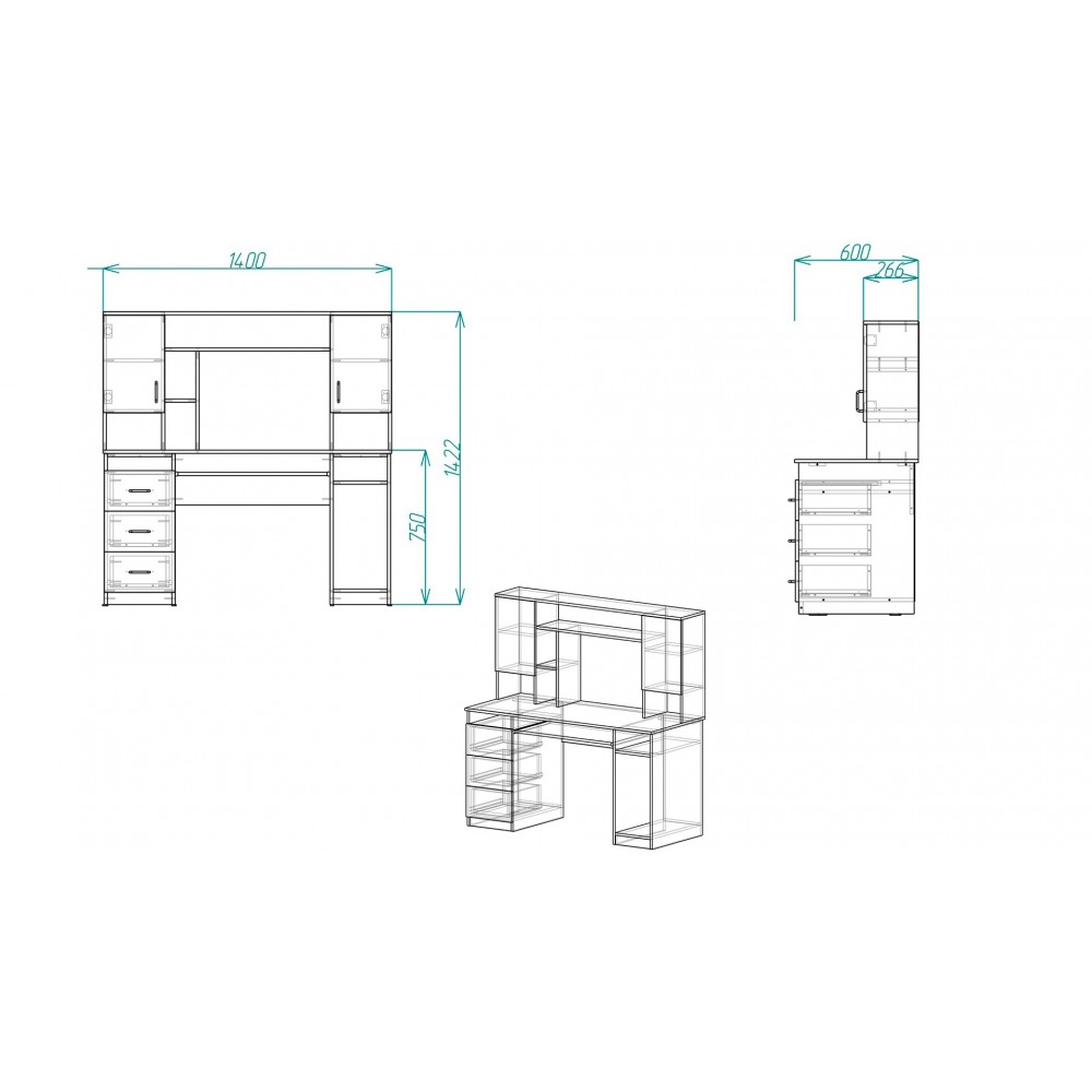 Стол компьютерный Анжело Ferrum-decor 1400x1422x600 ДСП Бетон 16 мм (FRD-104709)