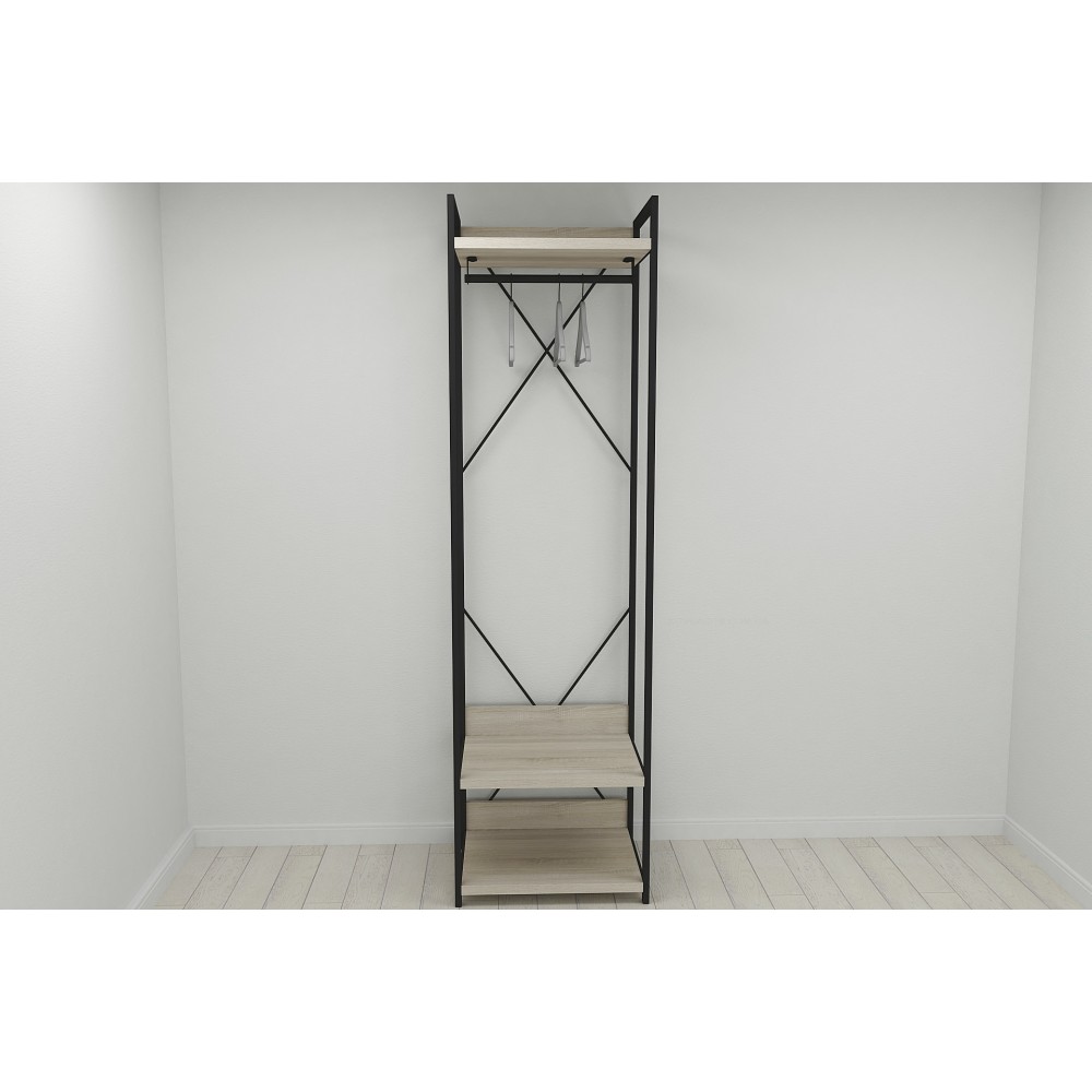 Шафа Гардероб Уні секція 1 серії Конект Ferrum-decor 220x60x50см Чорний метал ДСП Дуб Сонома 32 мм (FRD-104501)