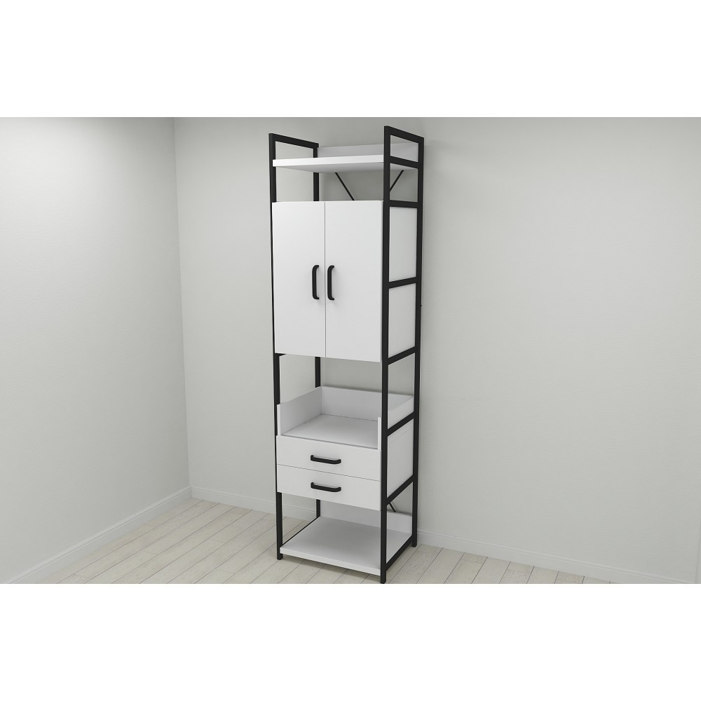Шафа Гардероб Уні секція 5 серії Конект Ferrum-decor 220x60x50см Чорний метал ДСП Білий 32 мм (FRD-104511)