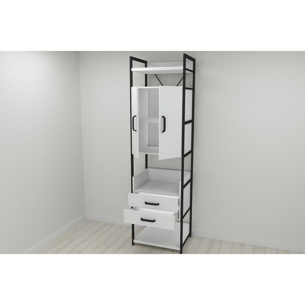 Шафа Гардероб Уні секція 5 серії Конект Ferrum-decor 220x60x50см Чорний метал ДСП Білий 32 мм (FRD-104511)