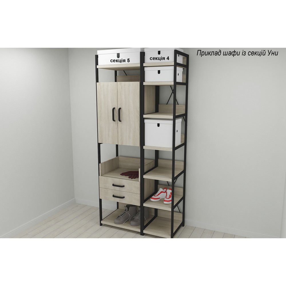 Шафа Гардероб Уні секція 1 серії Конект Ferrum-decor 220x60x50см Чорний метал ДСП Дуб Сонома 32 мм (FRD-104501)