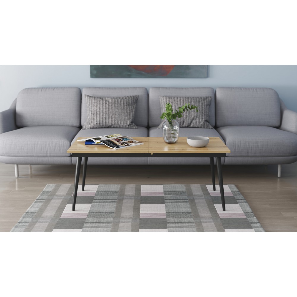 Стіл трансформер журнальний Dandi Small Ferrum-decor 45x120 160)x60 Чорний метал ДСП Дуб Артизан 16 мм (FRD-106792)