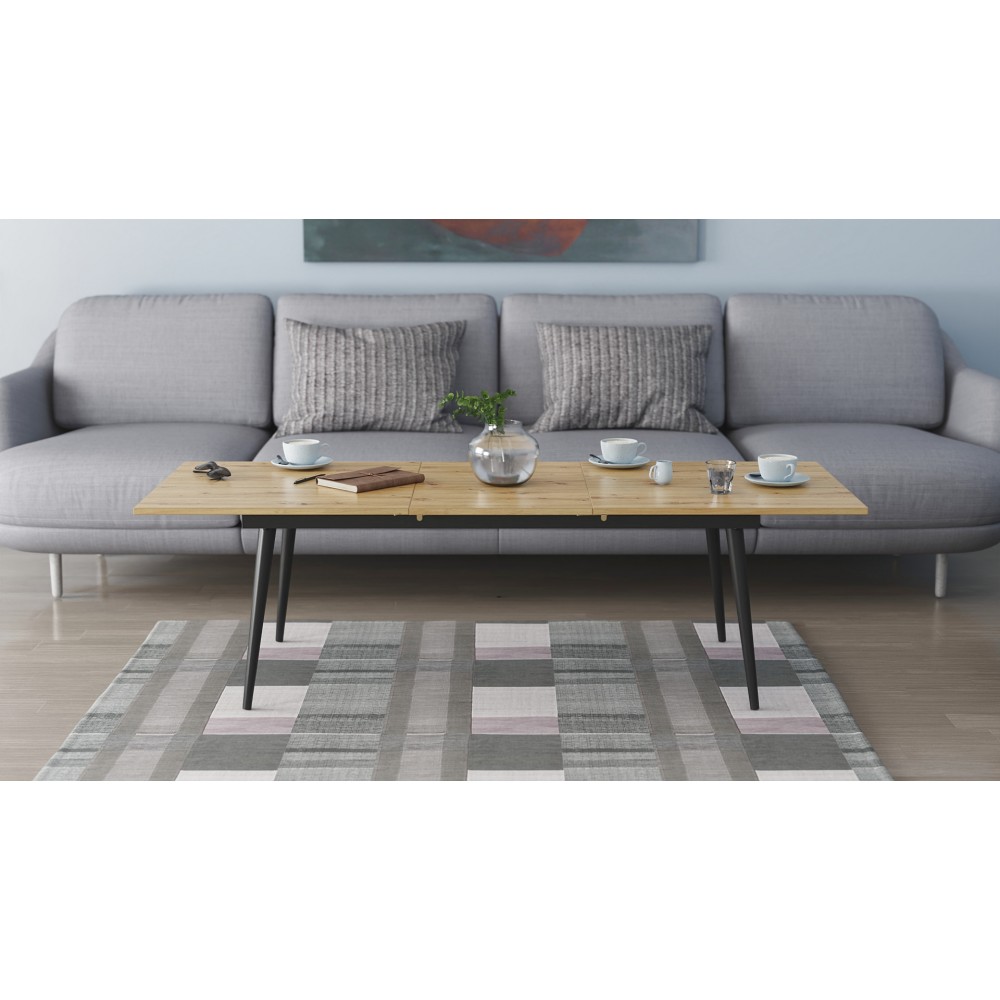 Стіл трансформер журнальний Dandi Small Ferrum-decor 45x120 160)x60 Чорний метал ДСП Дуб Артизан 16 мм (FRD-106792)