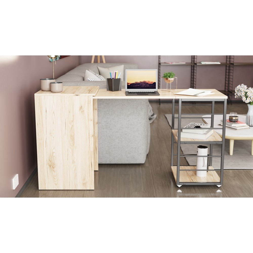 Стол-тумба трансформер Смарт 2/2 Ferrum-decor 750x1450x600 Черный металл ДСП Дуб Сан-Марино 16 мм (FRD-105103)