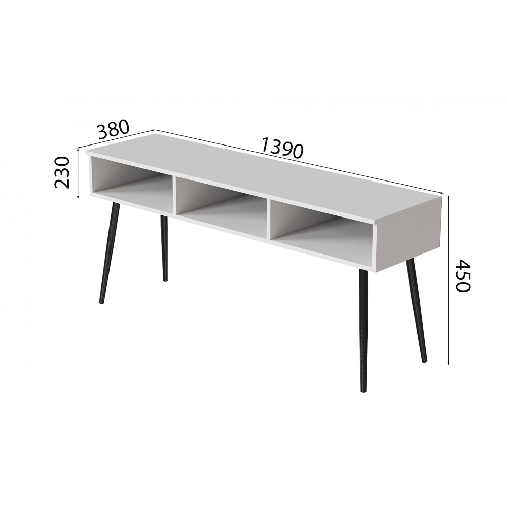 Тумба під телевізор Кентук Ferrum-decor 45x139x38 Чорний метал ДСП Білий 16 мм (FRD-106733)