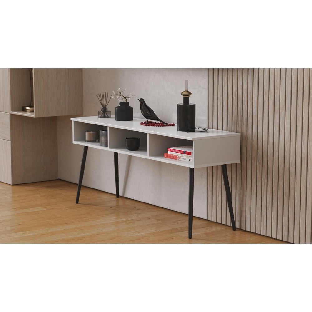 Тумба під телевізор Кентук Ferrum-decor 45x139x38 Чорний метал ДСП Білий 16 мм (FRD-106733)