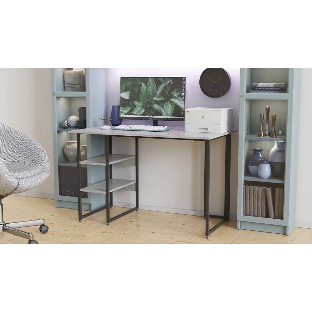 Стол письменный Кевин Ferrum-decor 75x140x70 Черный металл ДСП Бетон 16 мм (FRD-106573)