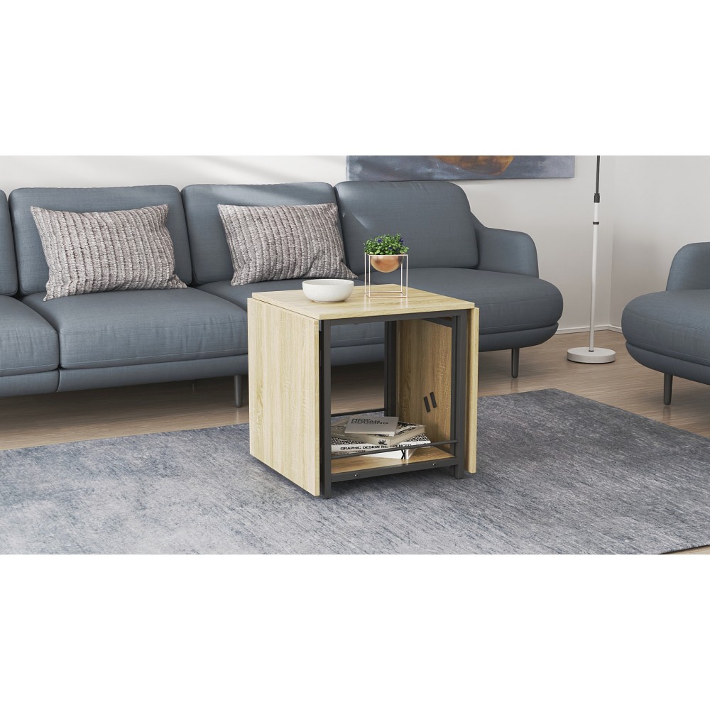 Стол журнальный трансформер Куб Комбо Ferrum-decor 540x532x500 Черный металл ДСП - Дуб Сонома 16 мм (FRD-105153)