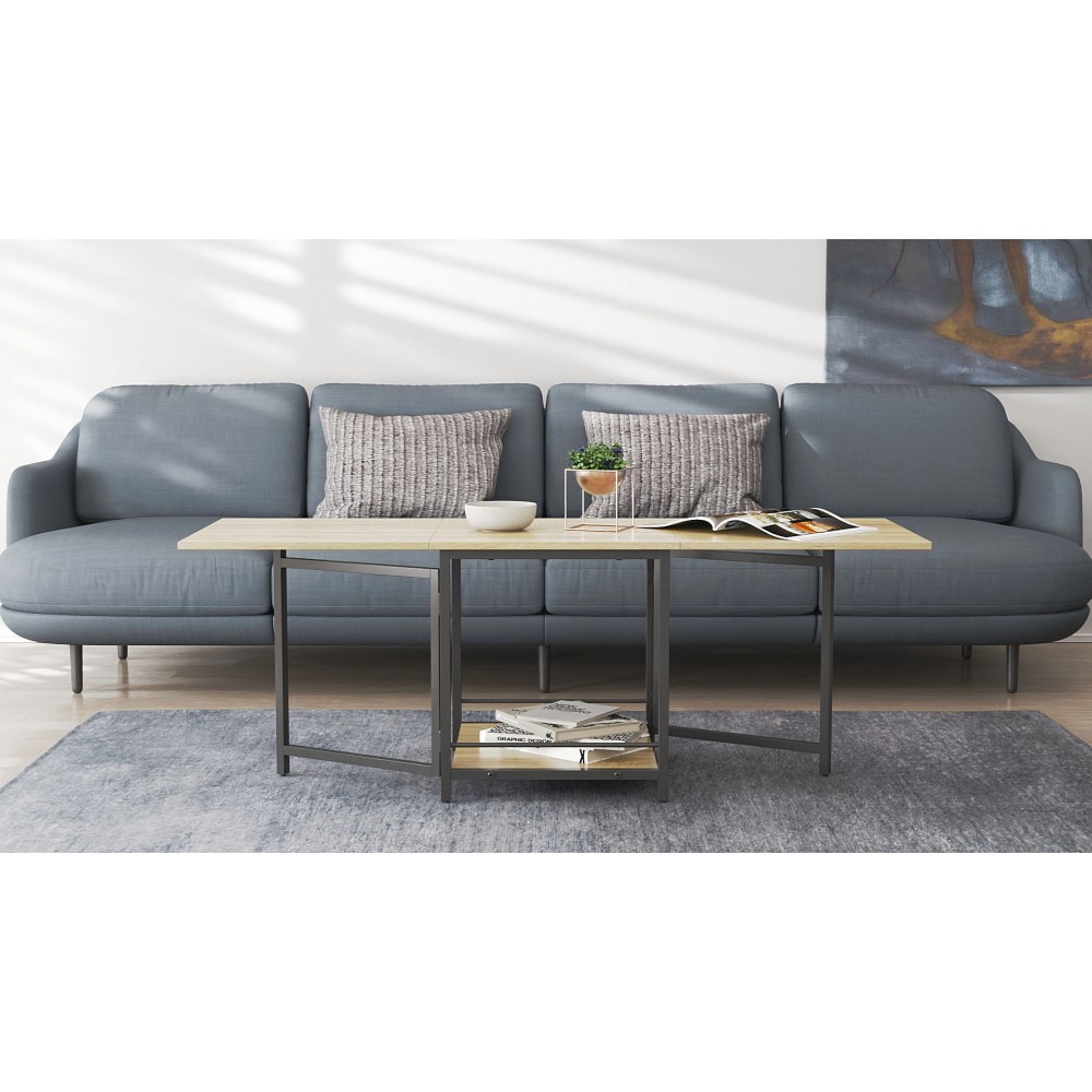 Стол журнальный трансформер Куб Комбо Ferrum-decor 540x532x500 Черный металл ДСП - Дуб Сонома 16 мм (FRD-105153)