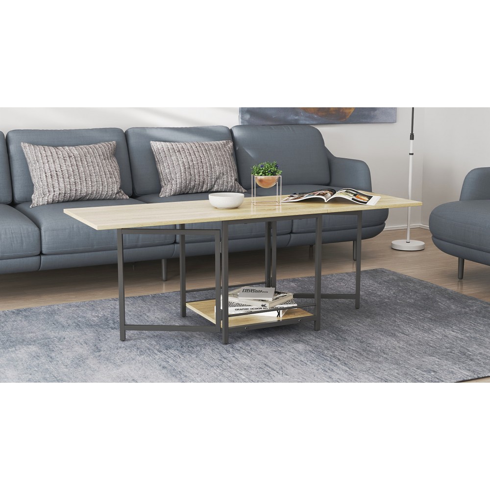 Стол журнальный трансформер Куб Комбо Ferrum-decor 540x532x500 Черный металл ДСП - Дуб Сонома 16 мм (FRD-105153)