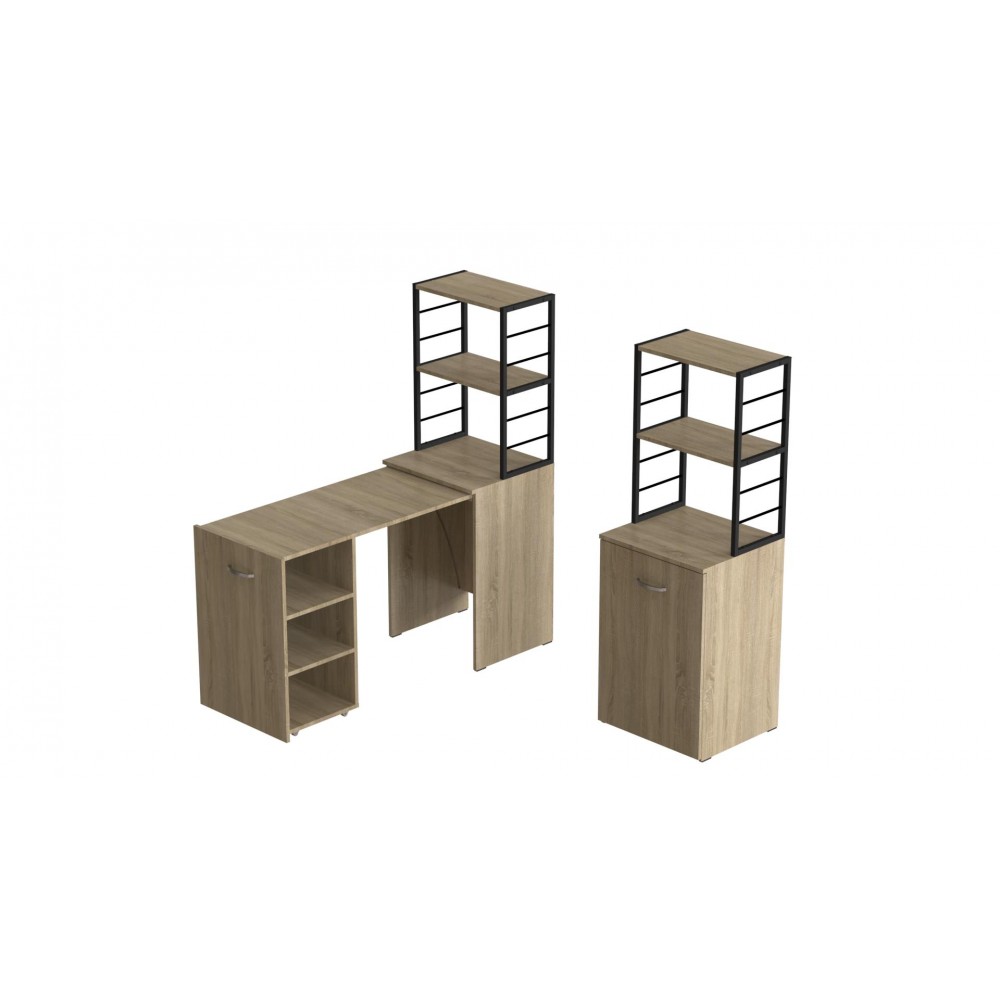 Стол-тумба трансформер Смарт 4/2 с этажеркой Ferrum-decor 1430x1450x600 Черный металл ДСП Дуб Сонома 16 мм (FRD-105133)