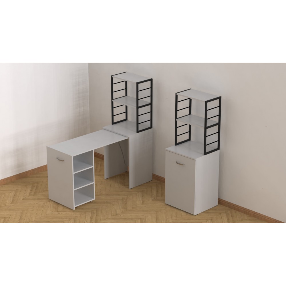 Стол-тумба трансформер Смарт 4/1 с этажеркой Ferrum-decor 1430x1450x500 Черный металл ДСП Белое 16 мм (FRD-105123)