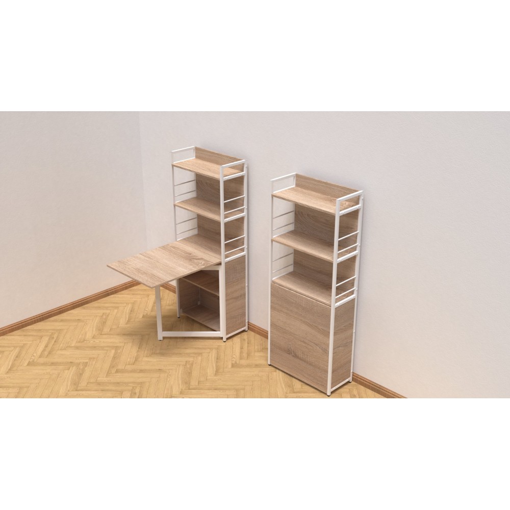Стол книжка с этажеркой Практик 2 Ferrum-decor 1555x640x990 Белый металл ДСП Дуб Сонома 16мм (FRD-104635)