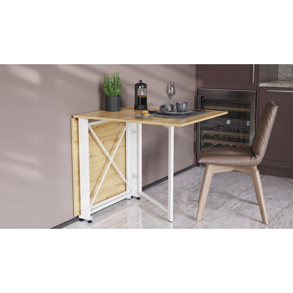 Стол-книжка трансформер Орион 2 Ferrum-decor 750x1520x730 Белый металл ДСП Дуб Артизан 16 мм (FRD-104595)