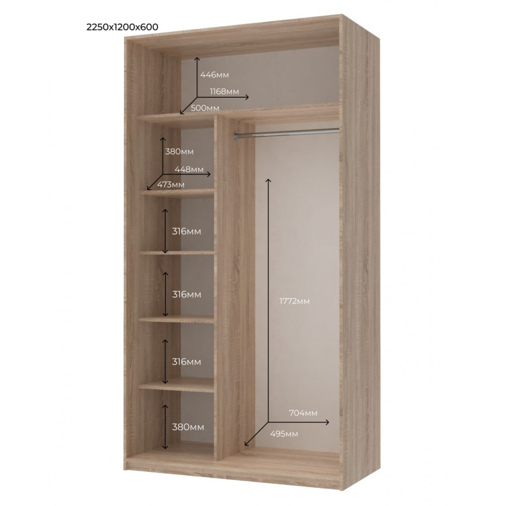 Шкаф-купе двухдверный Doros Сити Лайт 120х60х225 см Дуб сонома (DRS-011091)