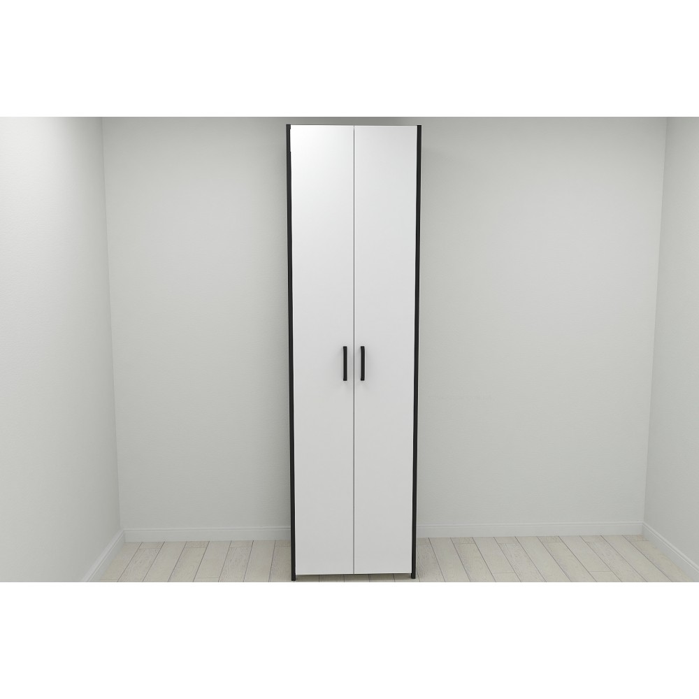 Шкаф Гардероб Уни секция 7 серии Конект Ferrum-decor 220x60x50см Черный металл ДСП Белый 16 мм (FRD-104559)