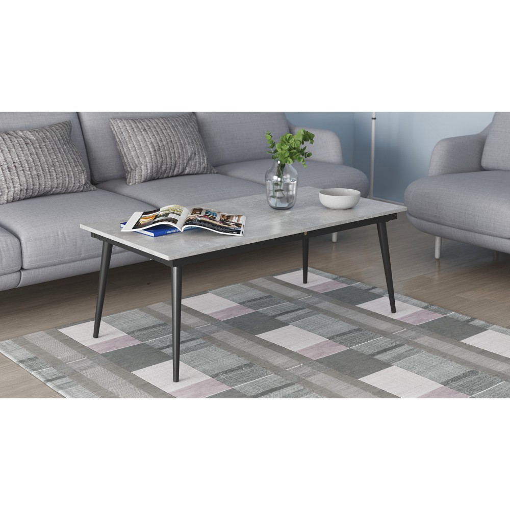 Стіл трансформер журнальний Dandi Small Ferrum-decor 45x120(160)x60 Чорний метал ДСП Бетон 16 мм (FRD-106793)