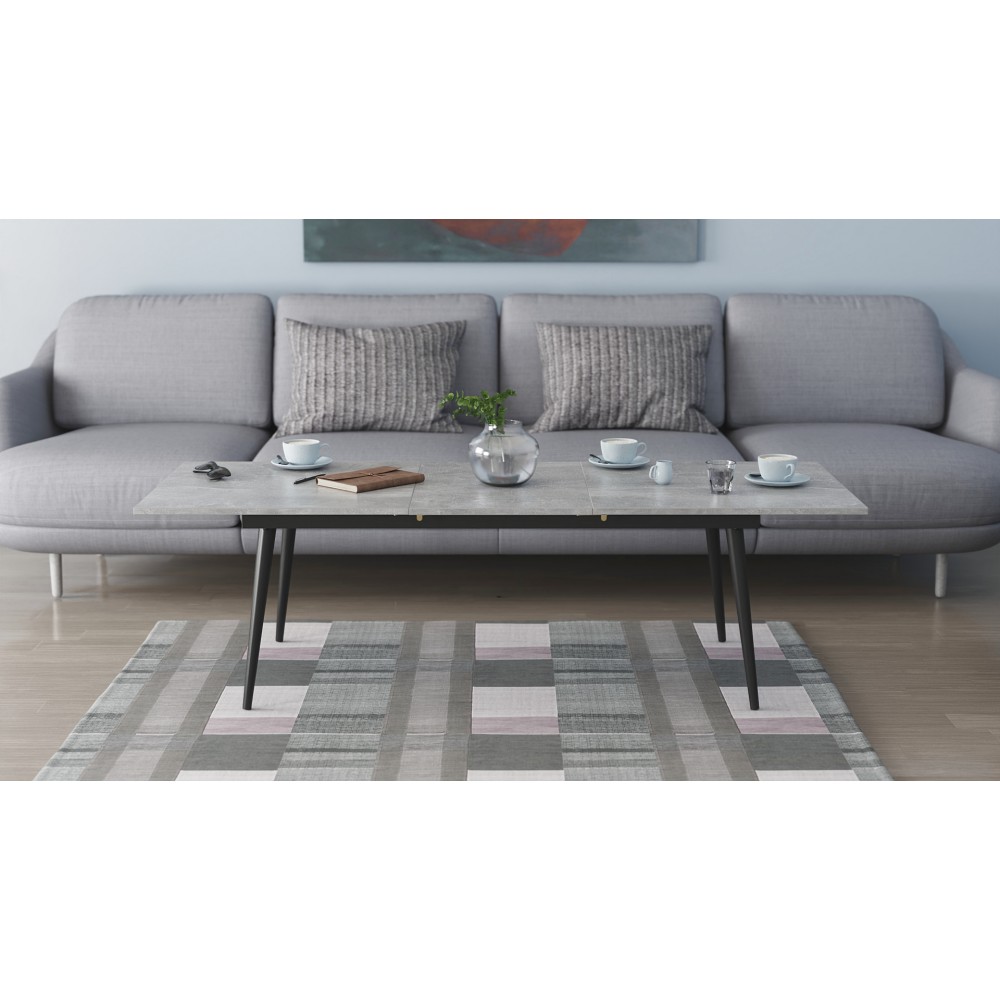 Стіл трансформер журнальний Dandi Small Ferrum-decor 45x120(160)x60 Чорний метал ДСП Бетон 16 мм (FRD-106793)