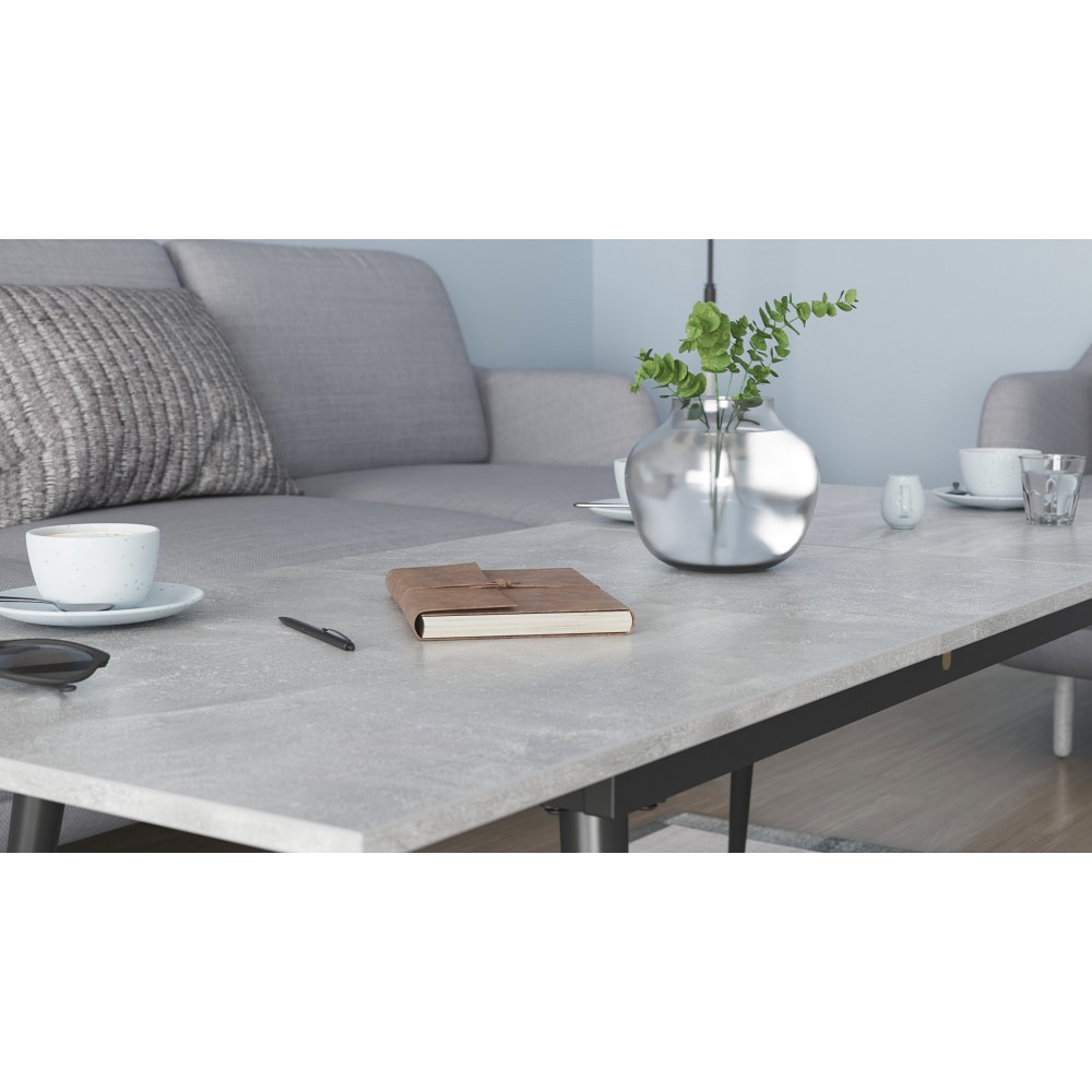 Стіл трансформер журнальний Dandi Small Ferrum-decor 45x120(160)x60 Чорний метал ДСП Бетон 16 мм (FRD-106793)