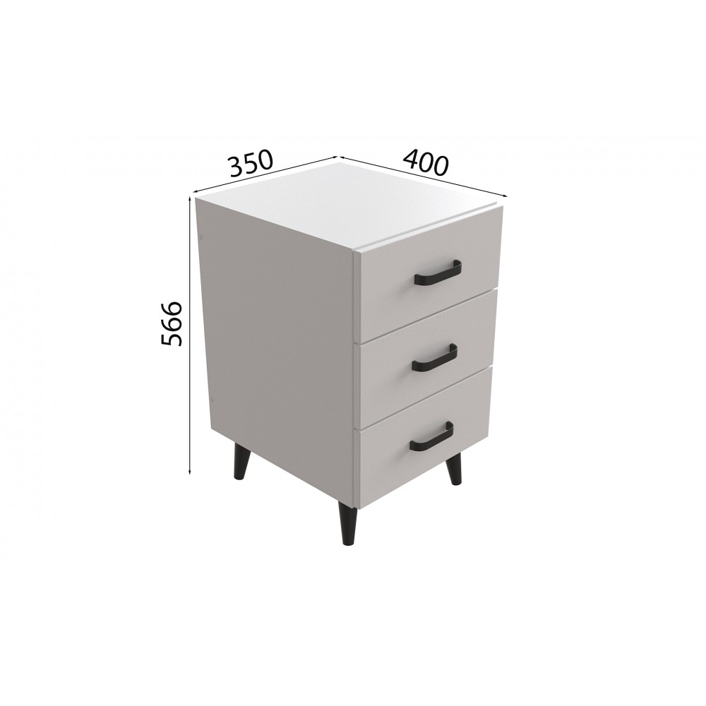 Тумба Віва 3 на конусних ніжках Ferrum-decor 56,5x35x40 Чорний метал ДСП Білий 16 мм (FRD-106823)