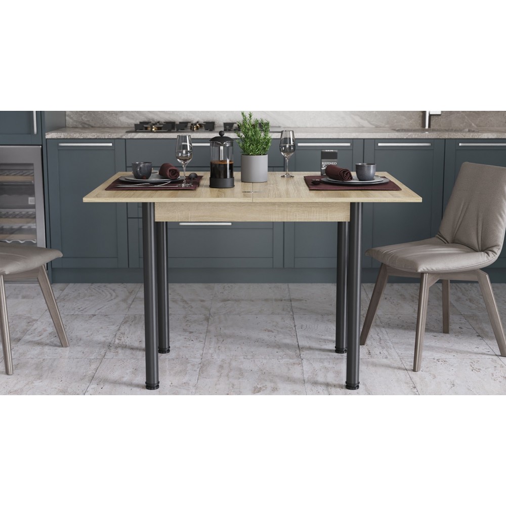 Обеденный стол-трансформер раскладной Берта Ferrum-decor 750x1200x900 Черный металл ДСП Дуб Сонома 16 мм (FRD-105174)