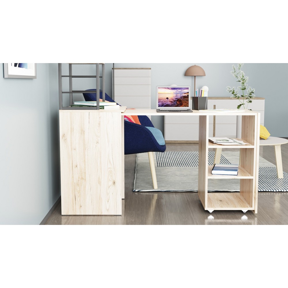 Стол-тумба трансформер Смарт 4/1 с этажеркой Ferrum-decor 1430x1450x500 Черный металл ДСП Дуб Сан-Марино 16 мм (FRD-105124)