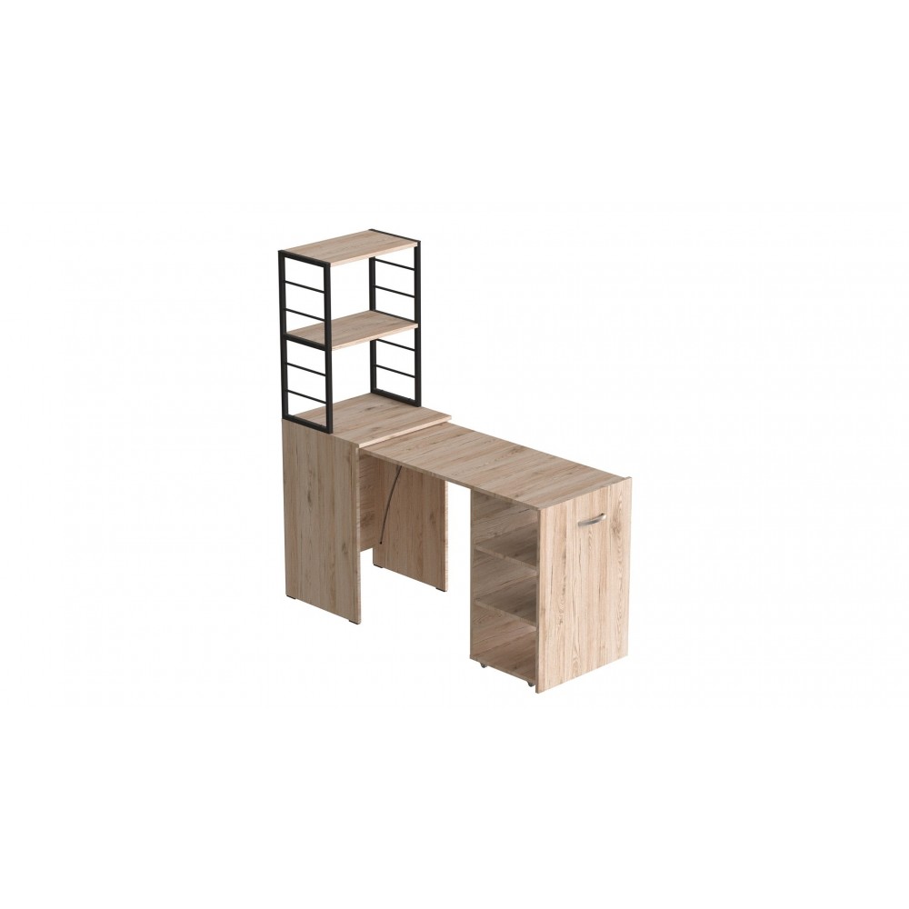 Стол-тумба трансформер Смарт 4/1 с этажеркой Ferrum-decor 1430x1450x500 Черный металл ДСП Дуб Сан-Марино 16 мм (FRD-105124)