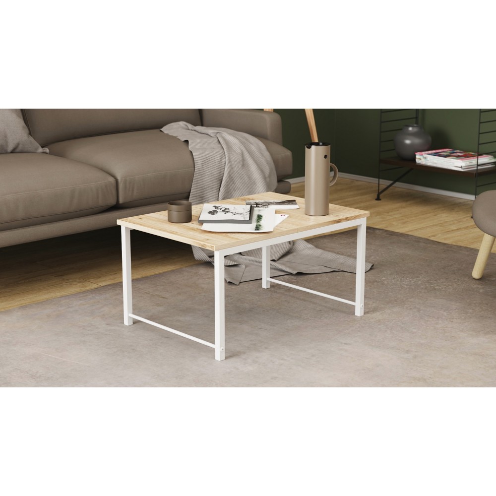 Стол журнальный приставной Терри Комбо Ferrum-decor 345x662x440 Белый металл ДСП Дуб Сан-Марино 16 мм (FRD-105144)
