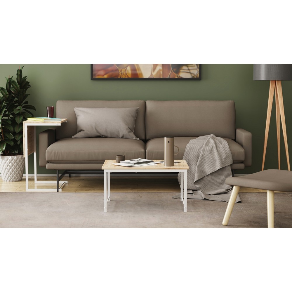 Стол журнальный приставной Терри Комбо Ferrum-decor 345x662x440 Белый металл ДСП Дуб Сан-Марино 16 мм (FRD-105144)