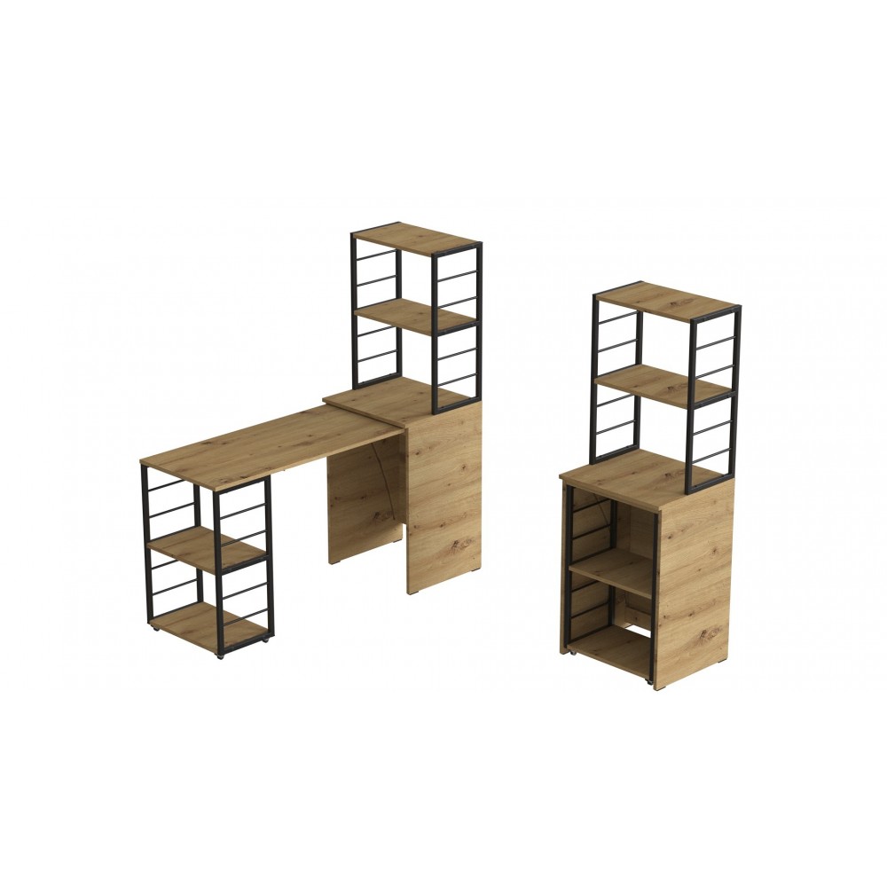 Стол-тумба трансформер Смарт 3/1 с этажеркой Ferrum-decor 1430x1450x500 Черный металл ДСП Дуб Артизан 16 мм (FRD-105114)