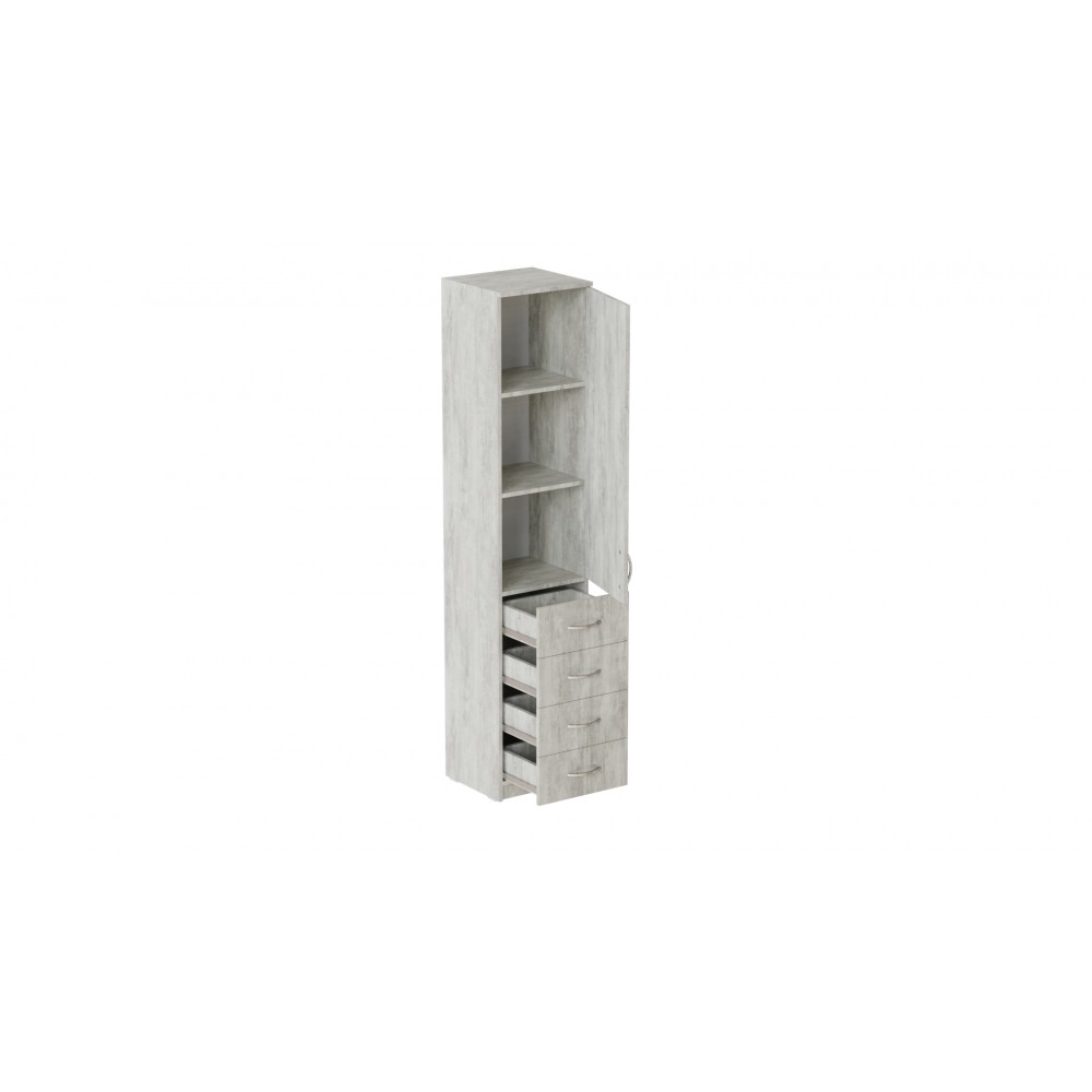 Пенал Анжело Ferrum-decor на 3 полки с дверью и 4 ящиками 1900x400x380 ДСП Бетон 16 мм (FRD-104935)