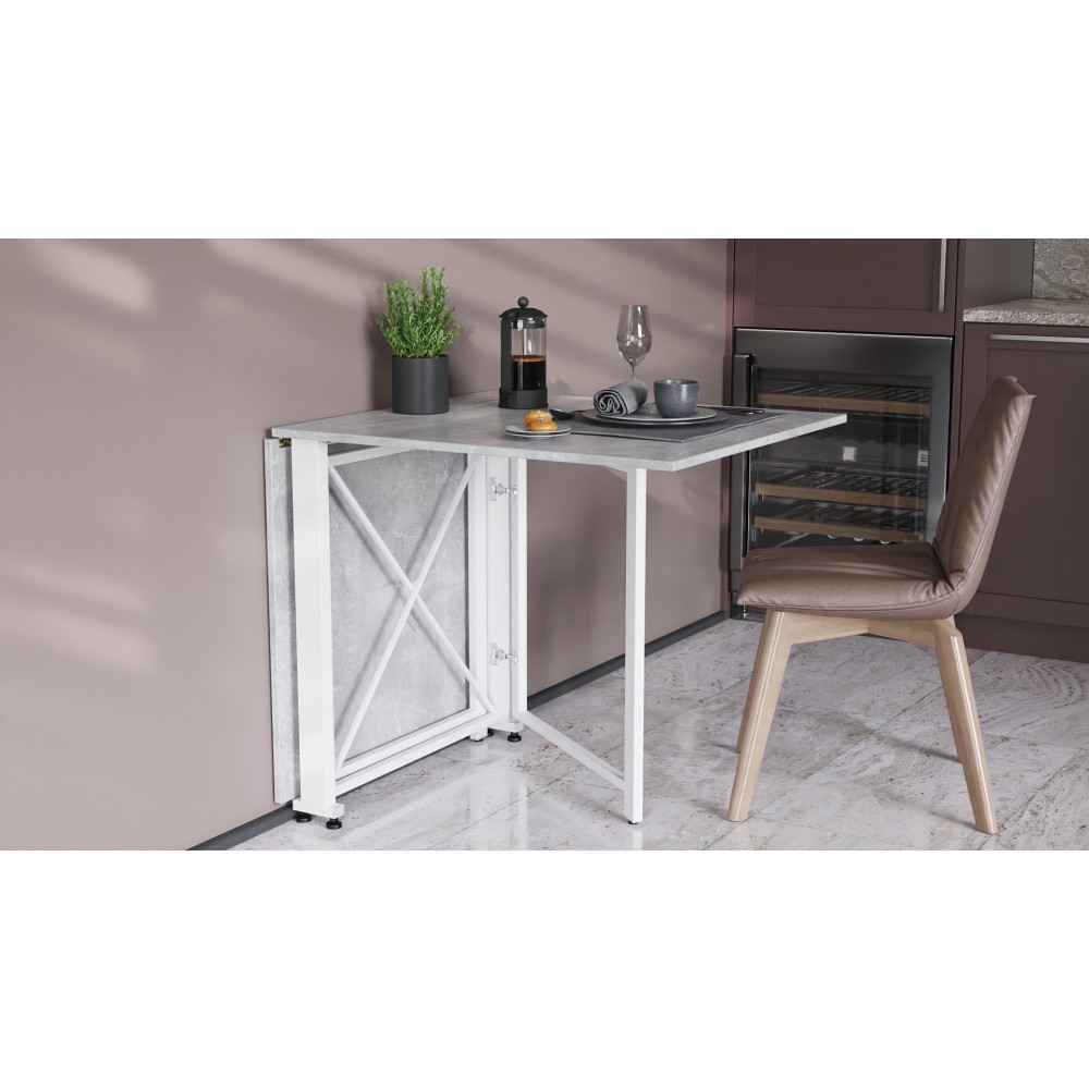 Стол-книжка трансформер Орион 2 Ferrum-decor 750x1520x730 Белый металл ДСП Бетон 16 мм (FRD-104596)
